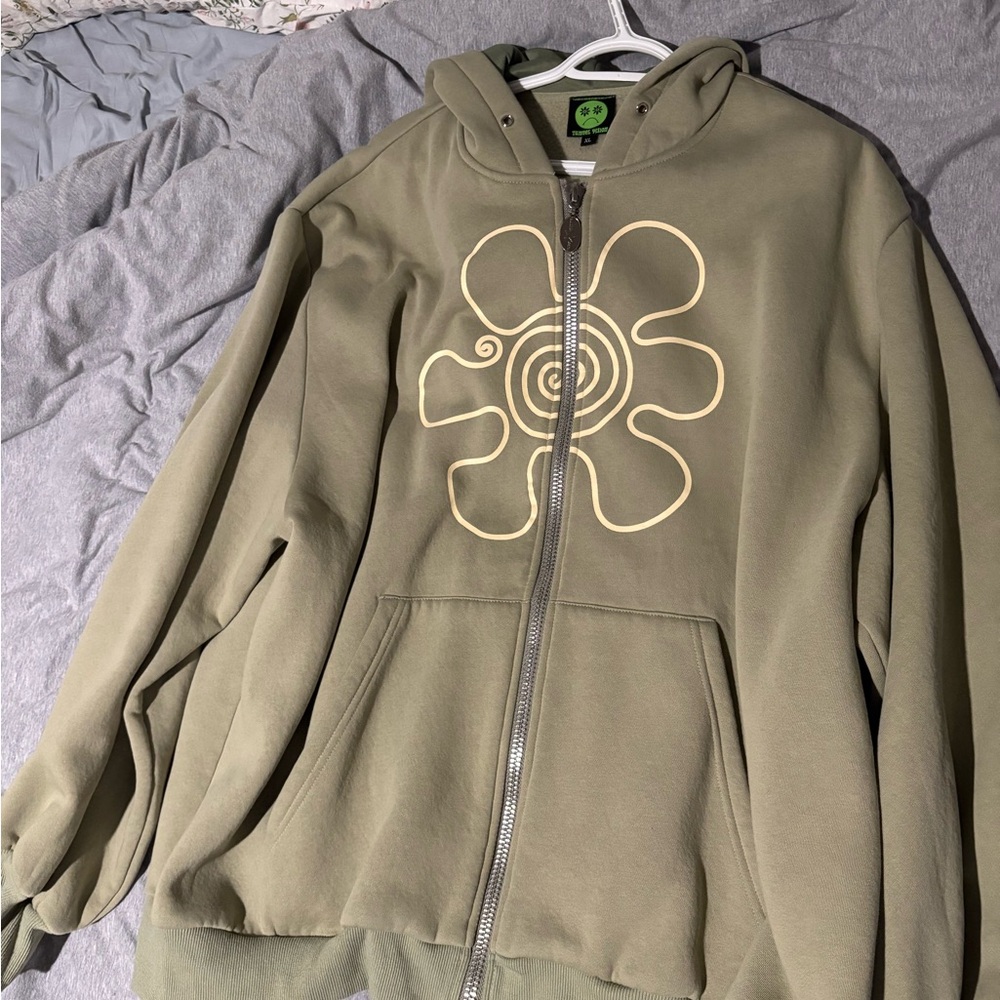 Olive Green Graphic Hoodie Sweater